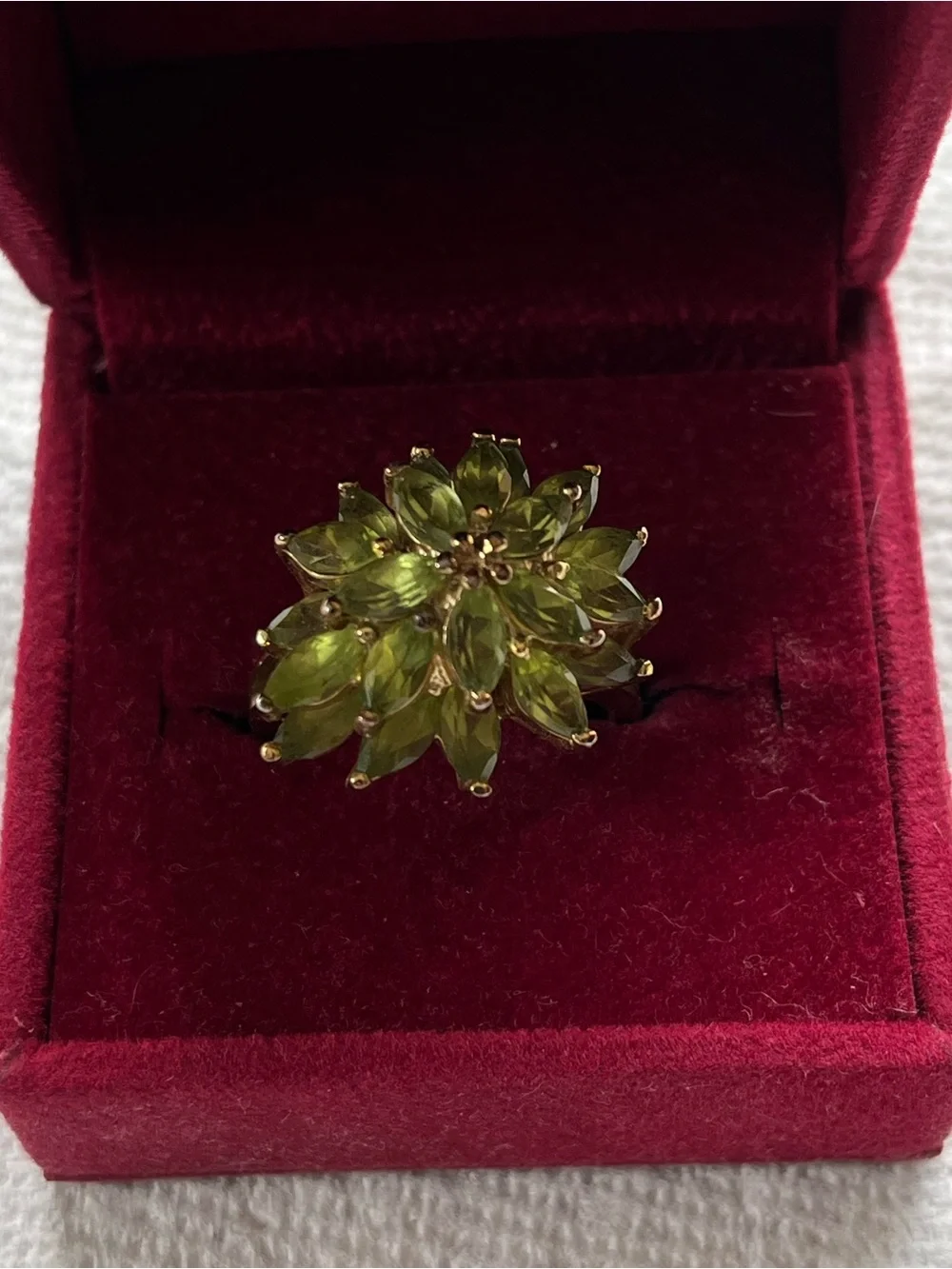 Vintage Green Flower Cluster Ring - Gold Setting
